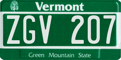 VT license plate ZGV207