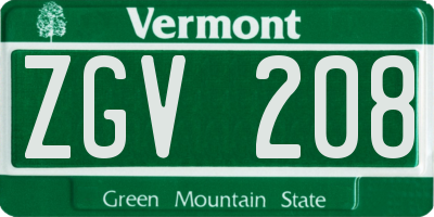 VT license plate ZGV208
