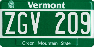 VT license plate ZGV209
