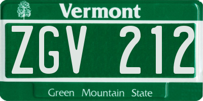 VT license plate ZGV212