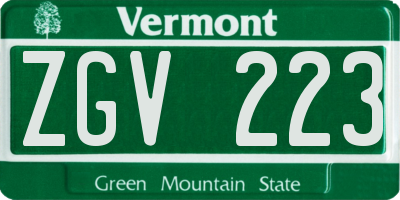 VT license plate ZGV223