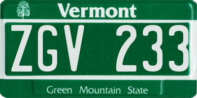 VT license plate ZGV233