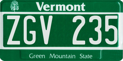 VT license plate ZGV235