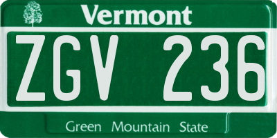 VT license plate ZGV236