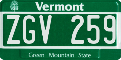 VT license plate ZGV259