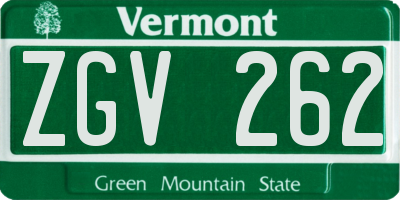 VT license plate ZGV262