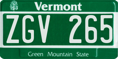 VT license plate ZGV265