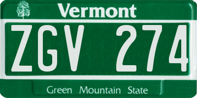 VT license plate ZGV274
