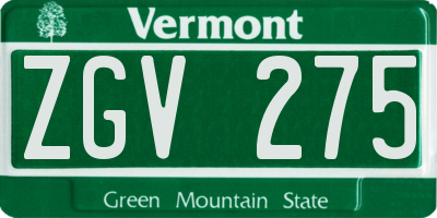 VT license plate ZGV275