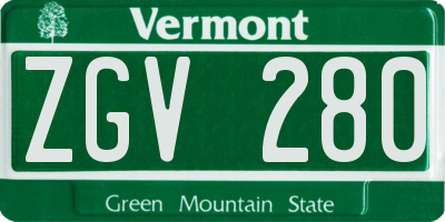 VT license plate ZGV280