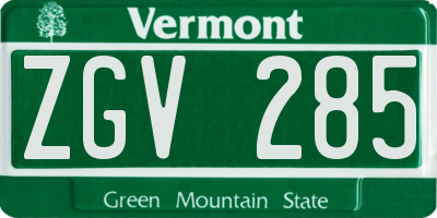 VT license plate ZGV285
