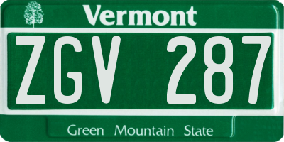 VT license plate ZGV287