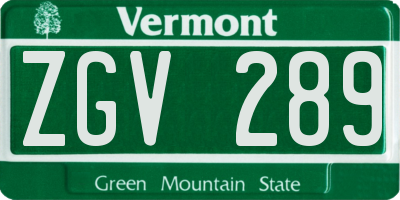 VT license plate ZGV289