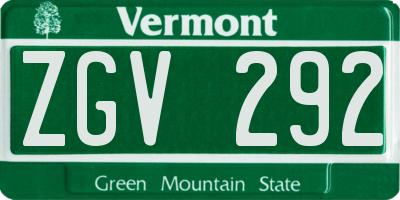 VT license plate ZGV292