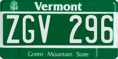 VT license plate ZGV296