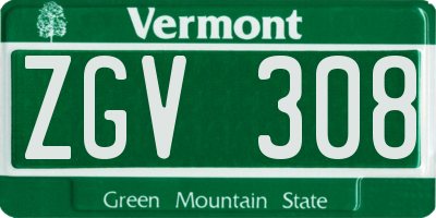 VT license plate ZGV308