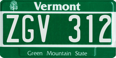 VT license plate ZGV312
