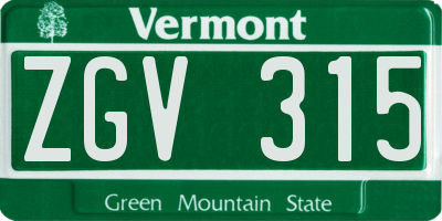 VT license plate ZGV315