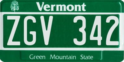 VT license plate ZGV342