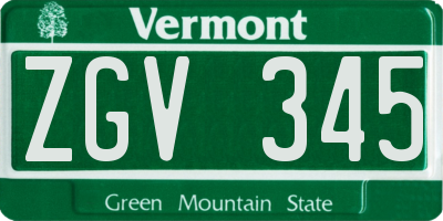 VT license plate ZGV345