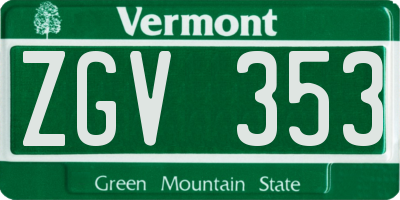 VT license plate ZGV353
