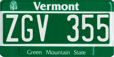 VT license plate ZGV355
