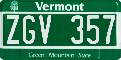 VT license plate ZGV357