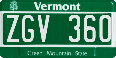 VT license plate ZGV360
