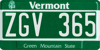 VT license plate ZGV365