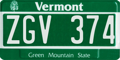 VT license plate ZGV374