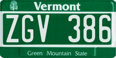 VT license plate ZGV386