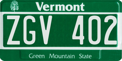VT license plate ZGV402