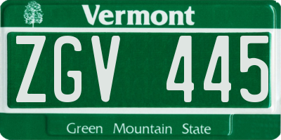 VT license plate ZGV445