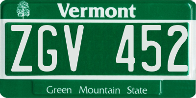 VT license plate ZGV452