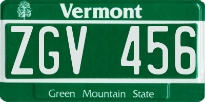 VT license plate ZGV456