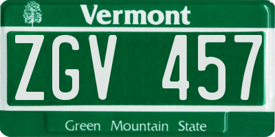 VT license plate ZGV457
