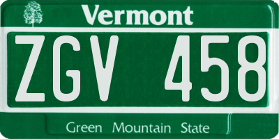 VT license plate ZGV458