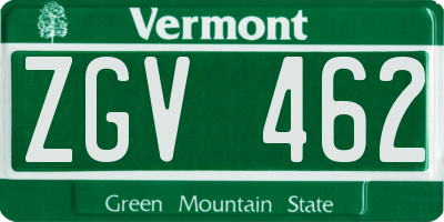 VT license plate ZGV462