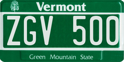 VT license plate ZGV500