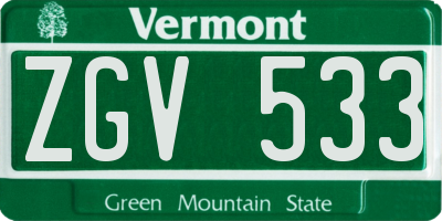 VT license plate ZGV533