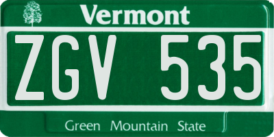 VT license plate ZGV535