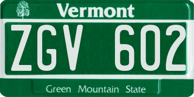 VT license plate ZGV602