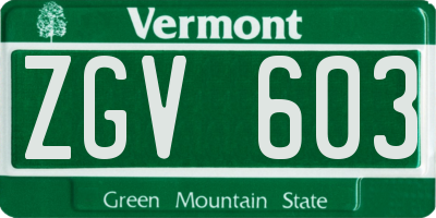 VT license plate ZGV603