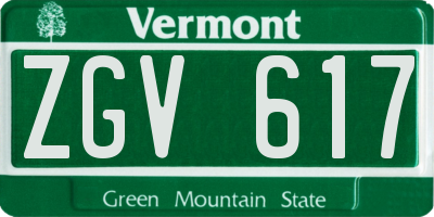 VT license plate ZGV617