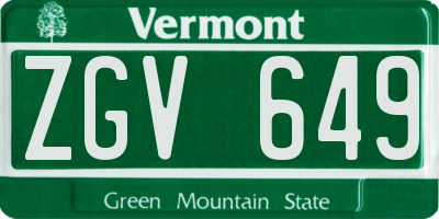 VT license plate ZGV649