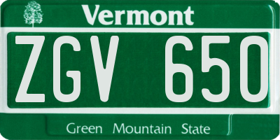 VT license plate ZGV650