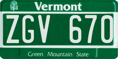 VT license plate ZGV670
