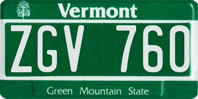 VT license plate ZGV760