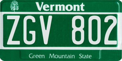 VT license plate ZGV802