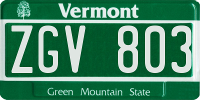 VT license plate ZGV803